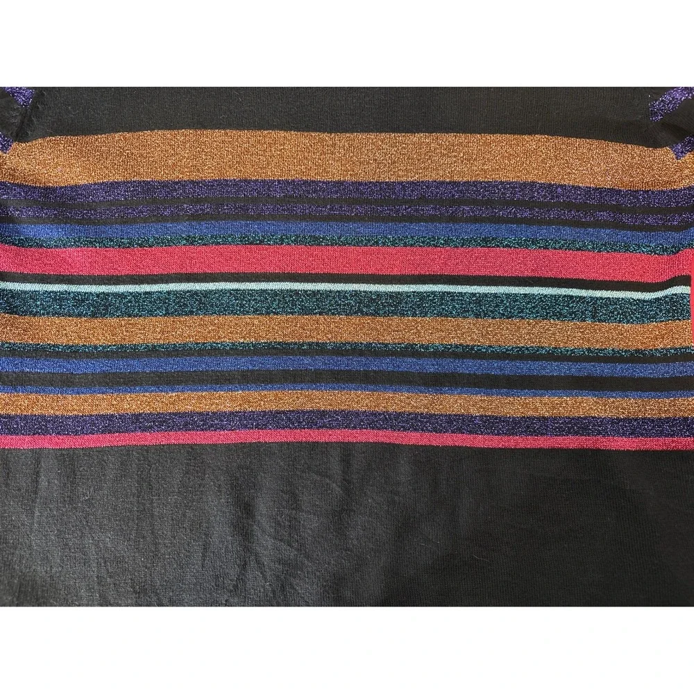 Vintage RICHARD AND COMPANY Womens Black Metallic Striped Sweater Size M Sparkly